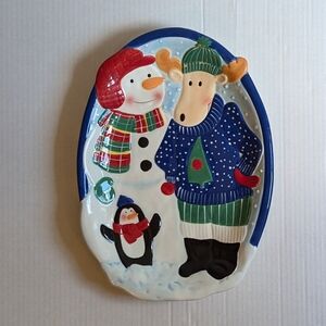 Snowman Moose Penguin Holiday Platter